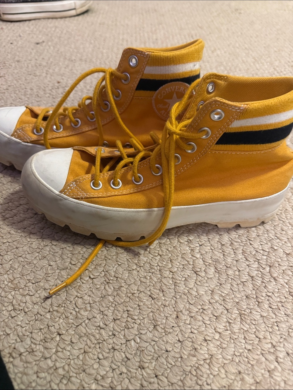 Converse Yellow High-Top Canvas Sneakers with Black & White Stripe